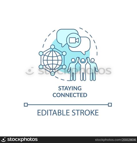 Staying connected blue concept icon. Things to consider when moving abstract idea thin line illustration. Communicate with family online. Vector isolated outline color drawing. Editable stroke. Staying connected blue concept icon