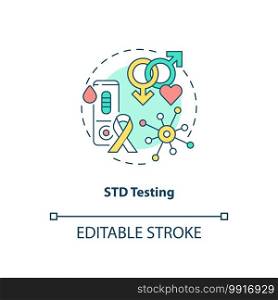 STD testing concept icon. Top testing category idea thin line illustration. Blood, urine s&les and swabs. Viral infections. Vector isolated outline RGB color drawing. Editable stroke. STD testing concept icon