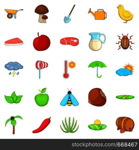 Steading icons set. Cartoon set of 25 steading vector icons for web isolated on white background. Steading icons set, cartoon style
