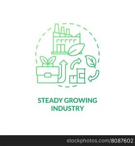 Steady growing industry green gradient concept icon. Bio based materials future. Ecological economics idea thin line illustration. Isolated outline drawing. Myriad Pro-Bold font used. Steady growing industry green gradient concept icon