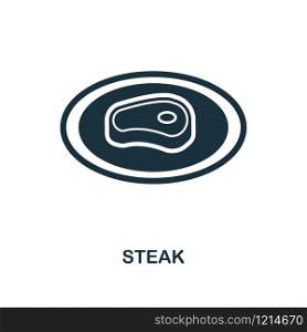 Steak creative icon. Simple element illustration. Steak concept symbol design from meal collection. Can be used for mobile and web design, apps, software, print.. Steak icon. Monochrome style icon design from meal icon collection. UI. Illustration of steak icon. Pictogram isolated on white. Ready to use in web design, apps, software, print.