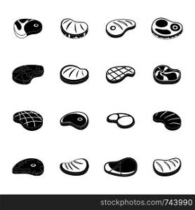 Steak dinner grilled beef icons set. Simple illustration of 16 steak dinner grilled beef vector icons for web. Steak dinner grilled beef icons set, simple style