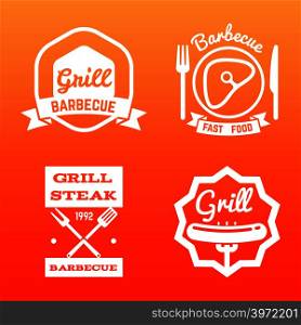 Steak house, grill bar and barbecue labels on bright backdrop. Vector illustration. Steak house, grill bar and barbecue label