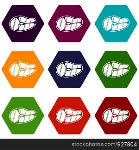 Steak icon set many color hexahedron isolated on white vector illustration. Steak icon set color hexahedron