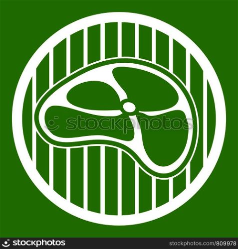 Steak icon white isolated on green background. Vector illustration. Steak icon green