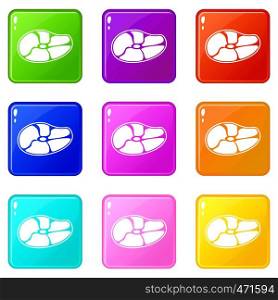 Steak icons of 9 color set isolated vector illustration. Steak icons 9 set