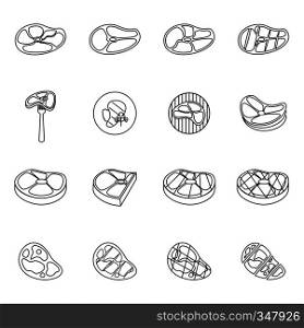 Steak icons set in thin line style for any design. Steak icons set, thin line style