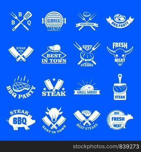 Steak logo grilled beef icons set. Simple illustration of 16 steak logo grilled beef vector icons for web. Steak logo grilled beef icons set, simple style