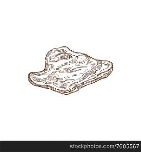 Steak of beef or pork isolated monochrome sketch. Vector meat chop, raw fillet. Meat bbq steak isolated vector beef or pork sketch