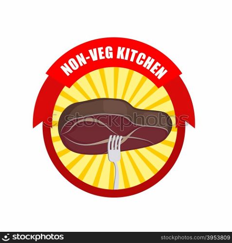 Steak on a fork. Kitchen excludes vegetables, meat only. Vector illustration