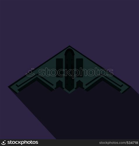 Stealth bomber icon in flat style on a violet background. Stealth bomber icon, flat style