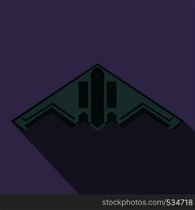 Stealth bomber icon in flat style on a violet background. Stealth bomber icon, flat style