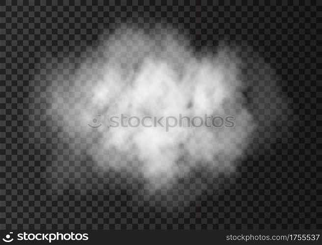 Steam explosion special effect. White smoke cloud isolated on transparent background. Realistic vector fire fog or mist texture .