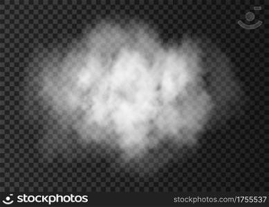 Steam explosion special effect. White smoke cloud isolated on transparent background. Realistic vector fire fog or mist texture .