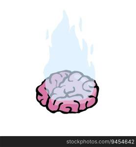 Steam from brain. Concept of hard work, fatigue and stress. Psychological problem. Smoke from head. Hand drawn doodle cartoon illustration. Steam from brain. Concept of hard work