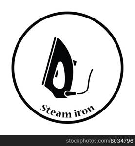 Steam iron icon. Thin circle design. Vector illustration.