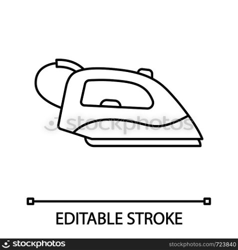 Steam iron linear icon. Thin line illustration. Household appliance. Contour symbol. Vector isolated outline drawing. Editable stroke. Steam iron linear icon