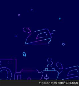 Steam iron, smoothing gradient line vector icon, simple illustration on a dark blue background, household, appliances related bottom border.. Steam iron, smoothing gradient line icon, vector illustration