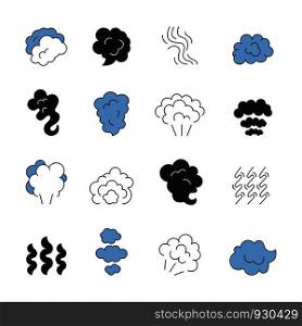 Steam line symbols. Smell of cooking food vapour smoke outline vector icon set. Smell and gas cloud, smoke and odor illustration. Steam line symbols. Smell of cooking food vapour smoke outline vector icon set