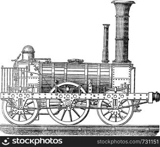 Steam locomotive, vintage engraved illustration. Magasin Pittoresque 1875
