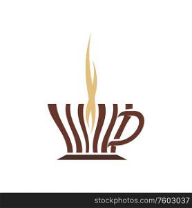 Steaming cup of hot drink isolated icon. Vector coffee or tea symbol, cafe or cafeteria logo design. Hot drink in cup, coffee or tea