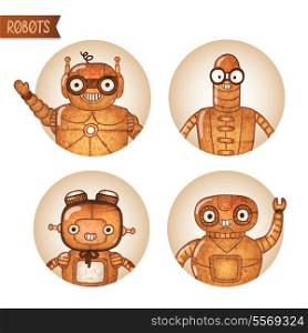 Steampunk business robots iconset isolated vector illustration
