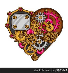 Steampunk heart collage of metal gears in doodle style. Steampunk heart collage of metal gears in doodle style.
