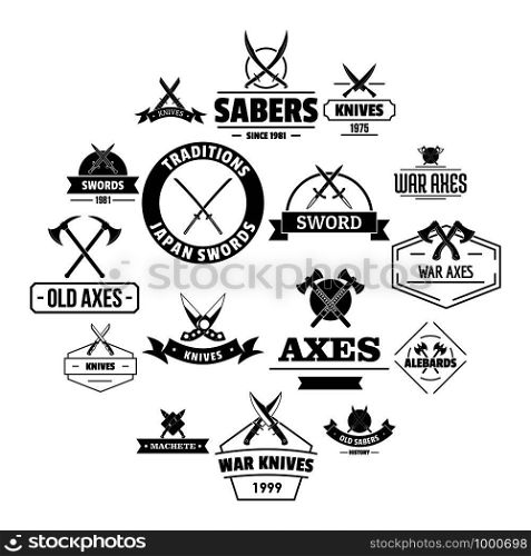 Steel arms logo icons set. Simple illustration of 16 steel arms logo vector icons for web. Steel arms logo icons set, simple style