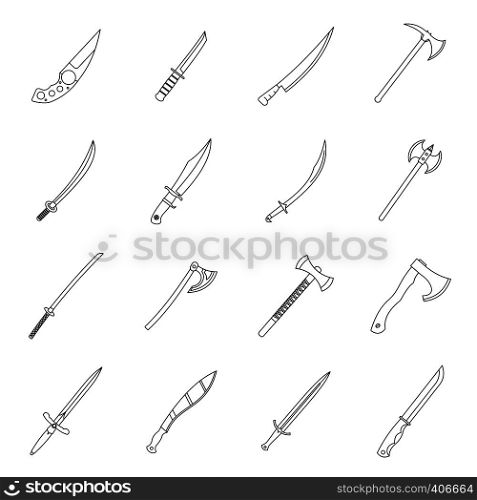 Steel arms symbols icons set. Outline illustration of 16 steel arms symbols vector icons for web. Steel arms symbols icons set, outline style