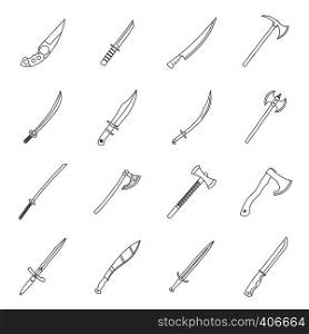 Steel arms symbols icons set. Outline illustration of 16 steel arms symbols vector icons for web. Steel arms symbols icons set, outline style