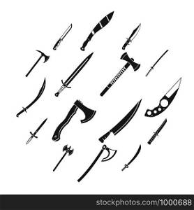 Steel arms symbols icons set. Simple illustration of 16 steel arms symbols vector icons for web. Steel arms symbols icons set, simple style