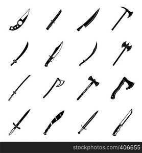 Steel arms symbols icons set. Simple illustration of 16 steel arms symbols vector icons for web. Steel arms symbols icons set, simple style