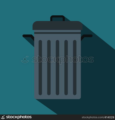 Steel bin icon. Flat illustration of steel bin vector icon for web on baby blue background. Steel bin icon, flat style