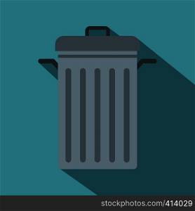 Steel bin icon. Flat illustration of steel bin vector icon for web on baby blue background. Steel bin icon, flat style