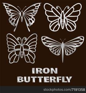 steel butterfly icon on stainless shelf. vector iron insect