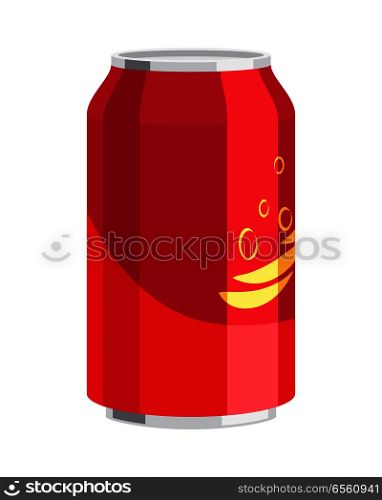 Steel can of drink vector illustration. Inside could be water, coca-cola, alcohol, juice, sparkling water. Can be bought in different shops, bars or storehouses for celebration of any holidays.. Steel Can of Drink. Celebration of any Holiday.