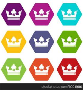 Steel crown icons 9 set coloful isolated on white for web. Steel crown icons set 9 vector