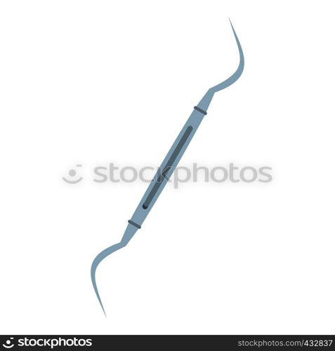 Steel dentists hook probe icon flat isolated on white background vector illustration. Steel dentists hook probe icon isolated