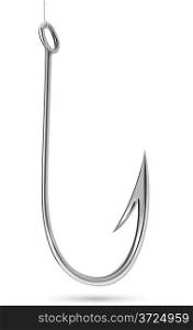 Steel fishhook isolated on white background realistic vector illustration.