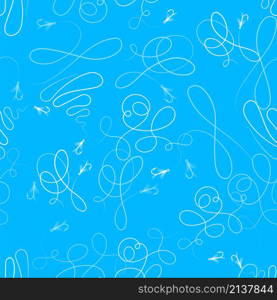 Steel Fishing Hook Set with Feathers on Blue Background. Seamless Pattern.. Steel Fishing Hook Set with Feathers on Blue Background. Seamless Pattern