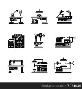 Steel industry machine tools vector icons. Equipment tools industrial metalwork illustration. Steel industry machine tools vector icons