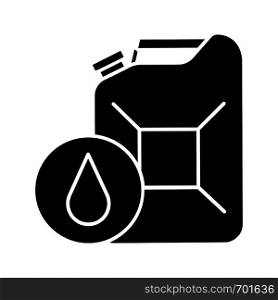 Steel jerry can glyph icon. Gasoline can. Petrol. Fuel container. Silhouette symbol. Negative space. Vector isolated illustration. Steel jerry can glyph icon