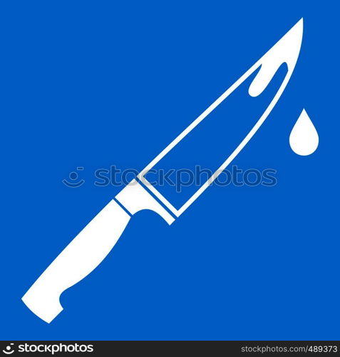 Steel knife icon white isolated on blue background vector illustration. Steel knife icon white