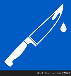 Steel knife icon white isolated on blue background vector illustration. Steel knife icon white