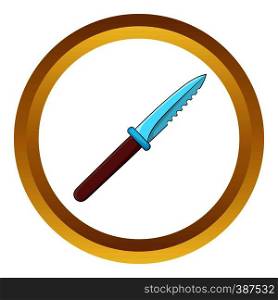 Steel knife vector icon in golden circle, cartoon style isolated on white background. Steel knife vector icon
