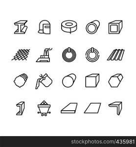 Steel material products line vector icons. Steel pipe and beam metallurgy outline pictograms. Metal pipe for industry, steel tube illustration. Steel material products line vector icons. Steel pipe and beam metallurgy outline pictograms