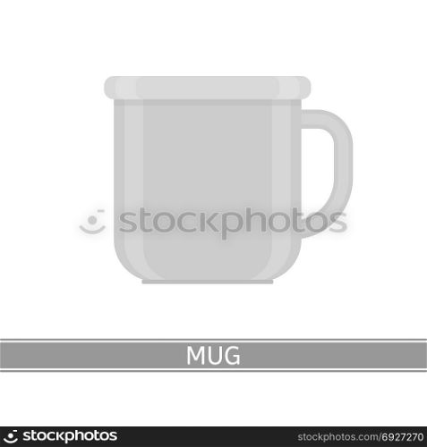 Steel Mug Icon. Vector illustration of steel mug isolated on white background. Metallic cup with handle in flat style.