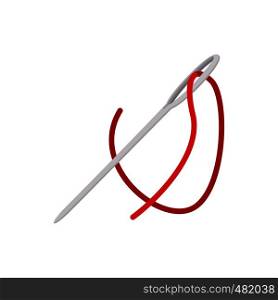 Steel needle with red thread cartoon icon on a white background. Steel needle with red thread cartoon icon