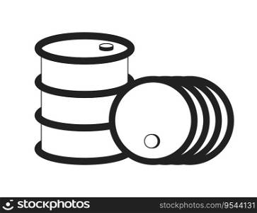 Steel oil barrels monochrome flat vector object. Dangerous container. Drum container. Editable black and white thin line icon. Simple cartoon clip art spot illustration for web graphic design. Steel oil barrels monochrome flat vector object
