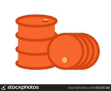 Steel oil barrels semi flat colour vector object. Dangerous container. Drum container. Editable cartoon clip art icon on white background. Simple spot illustration for web graphic design. Steel oil barrels semi flat colour vector object